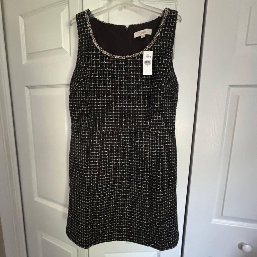 LOFT Black and White Textured Mini Dress